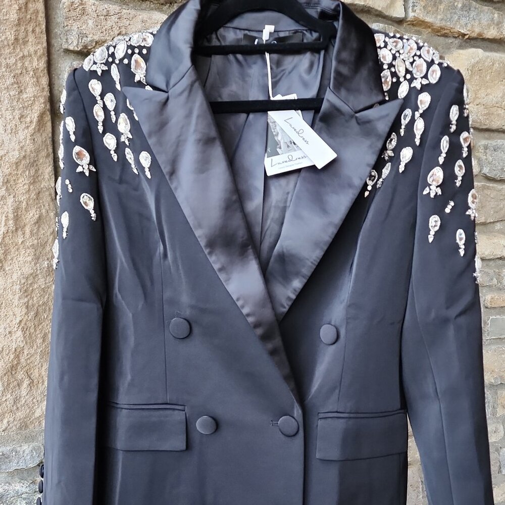 Luxe Dress Rhinestone Double breasted Blazer Dress NET